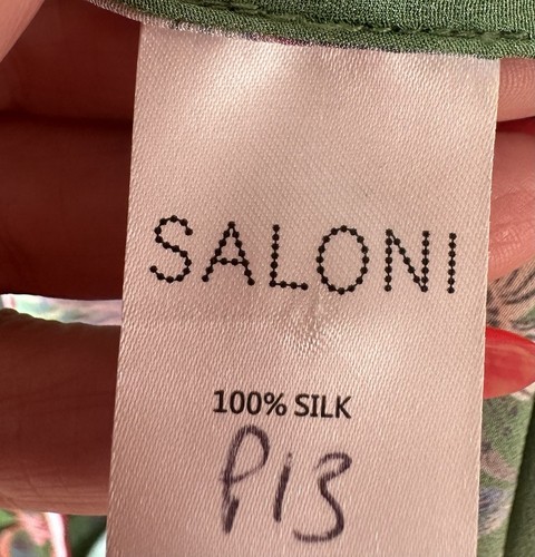Beautiful Saloni Silk Dress Multicoloured Buttoned Front & Belt Size 8 Reduced - Picture 8 of 17