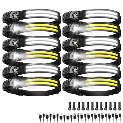 Best Rechargeable Headlamps 12 Pack, LED Headlight 230 Ultra Wide Beam, 6 Modes