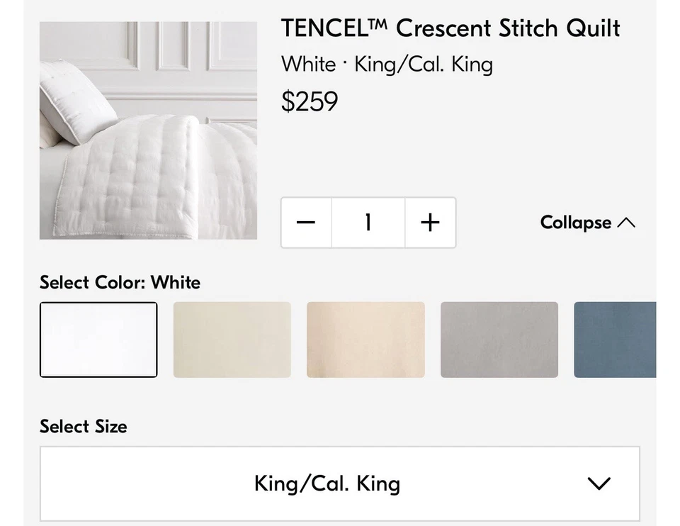 Edredón West Elm Silky TENCEL punto media luna blanco KING/CAL KING NUEVO CON ETIQUETAS en bolsa Foto 2 de 4