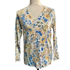 FDJ French Dressing Jeans Floral V-Neck Sweater XS Small Soft Knit