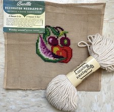 New Vintage Bucilla Preworked needlepoint Canvas Cute Fruit with yarn to finish