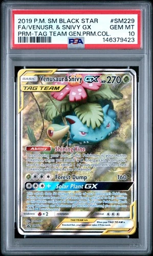 2019 POKEMON SM BLACK STAR PROMO #SM229 FULL ART/VENUSAUR & SNIVY GX PSA 10