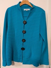 Misook Turquoise Ribbed Button-Front Cardigan