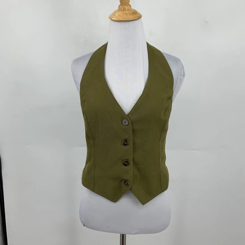 Current Air Vest Womens XS Extra Small Moss Halter Neck Button Front Sleeveless - Image 2 of 4