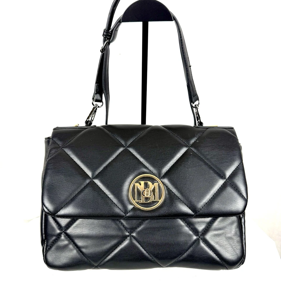 Bolso Bandolera Badgley Mischka Cuero Negro Estudio Acolchado Bolso de Hombro Dorado Foto 2 de 4