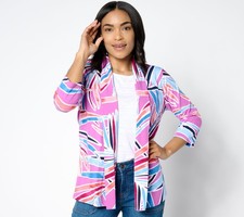 Denim Co. Beach Printed Jersey 3/4 Sleeve Cardigan Rosebud S New