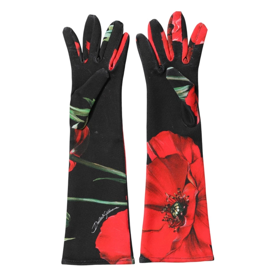 DOLCE & GABBANA Gloves Black Floral Print Elbow Length Mitten 7.5 / M RRP 750usd - Image 4 of 4