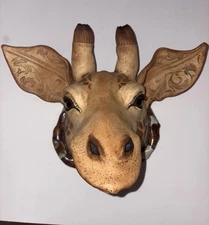 Large Handmade Ceramic Giraffe, Original Clay Art Mask, Unique Wall Art