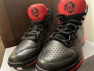 adidas D Rose Mid Top Lace-Up Basketball Sneakers Black Red Leather Upper