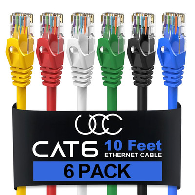 Cat6 Ethernet Cable, 10 Feet(6 Pack) LAN, Utp Cat 6, RJ45, Network Cord, Patch,