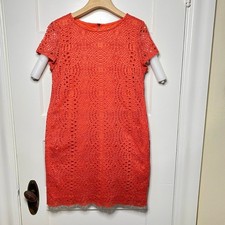 Chicos Geometric Medallion Lace Sheath Dress Petite 0.5 XS Coral Boho Chic Retro