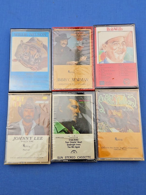 Country Music Lot of 6 Cassette Tapes Willie Nelson Bob Willis Johnny Lee Etc.