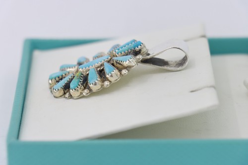 Sterling Silver Navajo Native American Tommy Lowe Turquoise Pendant - Picture 8 of 11