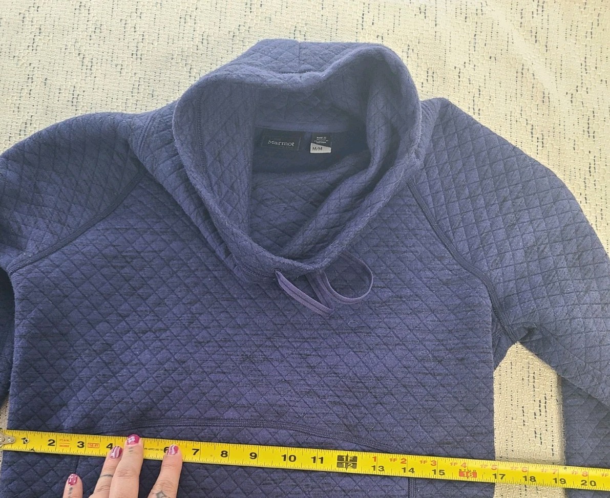 Marmot Womens Medium Navy Quilted Pullover Hoodie Thumbholes Outdoor View 6