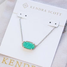 Kendra Scott Elisa Silver Pendant Necklace in Bright Aqua Drusy