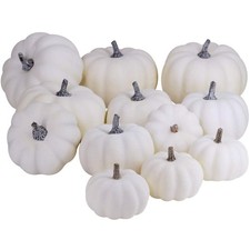 BESTTOYHOME 12 PCS Assorted Sizes Rustic Harvest White Artificial Pumpkins fo...
