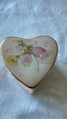 Royal Worcester Porcelain Spode Palissy Foxglove Design Heart-Shaped Trinket Box