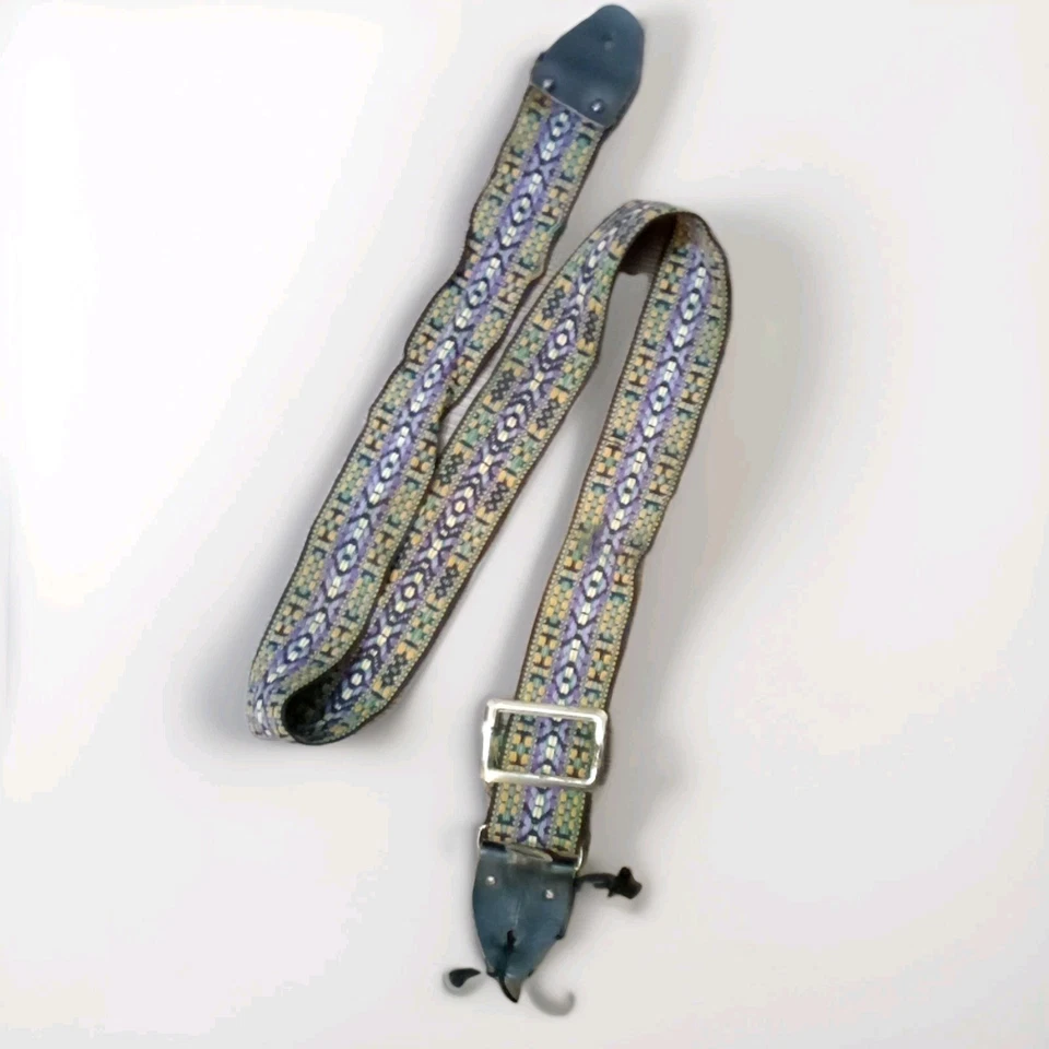 Correa de guitarra estilo As vintage tejida roja, amarilla y negra alrededor de 1960 años 70 Foto 4 de 4