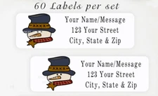 60 Personalized Return Address Labels 2/3" x 1 3/4"- Christmas Primitive Snowman