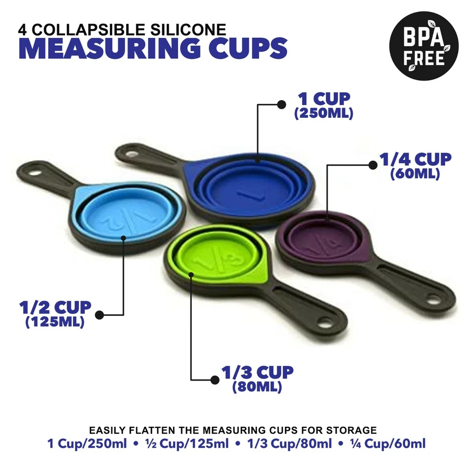 Collapsible Silicone Measuring Cups & Measuring Spoons Baking Safe 8-Piece - NEW - Image 2 of 4