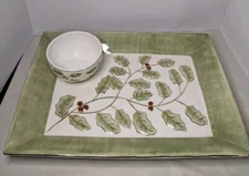 Noritake Holly & Berry Gold Rectangular Chip & Dip Set Vegetable Fruit Tray