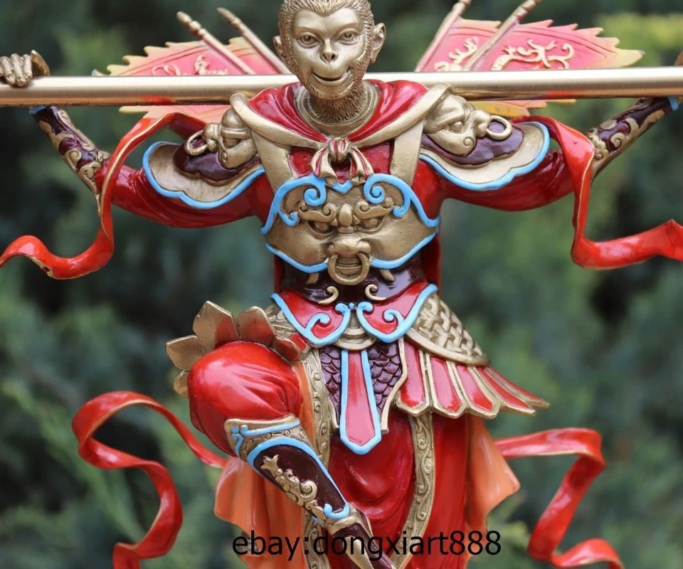 19 Chinese Pure brass colored drawing Sun Wukong Monkey King Buddha sculpture - Image 3 of 4