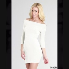 New Ivory Off Shoulder 3/4 Sleeve Seamless Dress