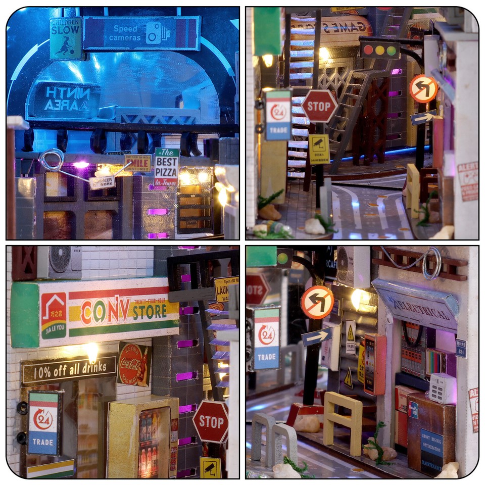 DIY Book Nook Kit 3D Wooden Puzzle Bookshelf Insert Decor with LED