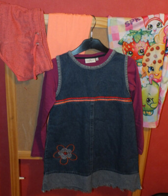 5tlg- Set für Mädchen in Größe 128 T-Shirts,Leggins,Jeanskleid,Shorts,Kleid
