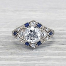 Vintage Art Deco 1.90Ct White Round CZ Engagement Ring 925 Sterling Silver