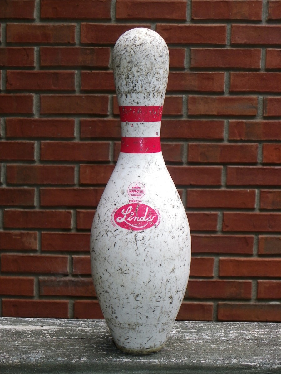 Vtg Linds Plastic Coated Wooden Bowling Pin-2 Red Stripes-USBC