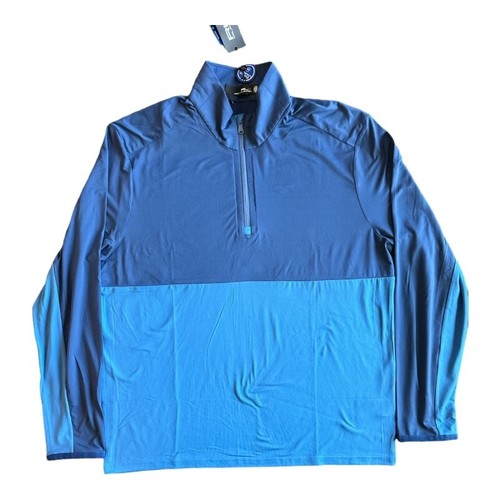 RLX Ralph Lauren Camicia Uomo Golf Peached Airflow 1/4 Zip Blocco Colore Blu Large - Foto 5 di 10