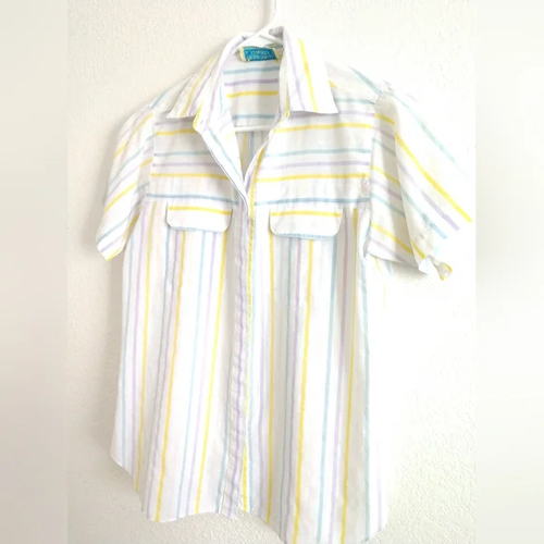 Vintage Traditional Classics Women's Short Sleeve Shirt Striped Camp Retro 7 / 8