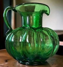 Vintage Clevenger Brothers Cantaloupe Pitcher Mold-Blown South Jersey Glass 6.5”
