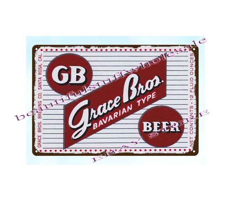 1930s Grace Brothers Bavarian Type Beer Brewing Santa Rosa CA metal tin sign