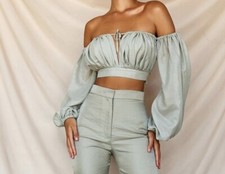 House of CB Pistachio Off The Shoulder Crop Top