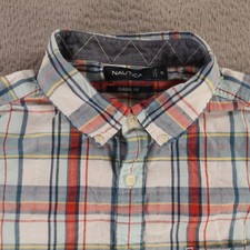 Nautica Shirt Mens XL Blue Red Check 100 Cotton Button Up Short Sleeve