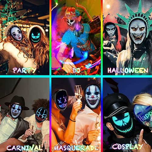 LED Mask Halloween Light Up Mask Kid Men Women Dj Masks Costume Party Cosplay DE - Bild 8 von 12