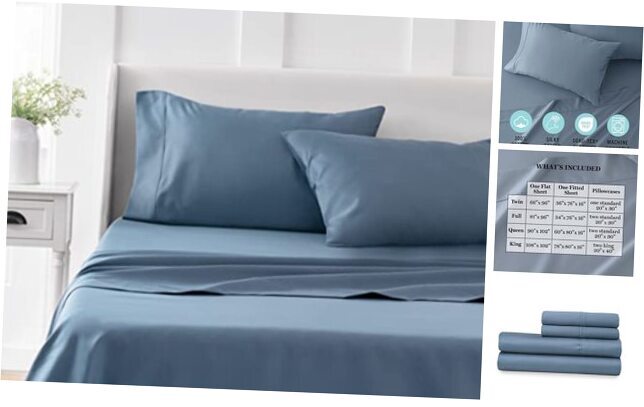 Sheets 100% Cotton Size Set - 4 Piece, Soft, Smooth, Durable, Easy Full Blue