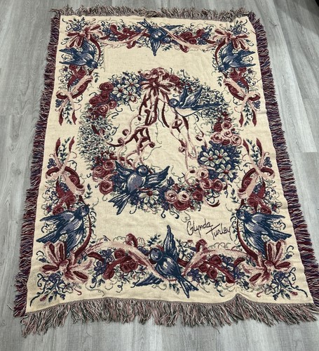 Glynda Turley COTTAGE CORE Tapestry Throw Blanket Soft Woven Fringe Vtg Cotton - Picture 5 of 5