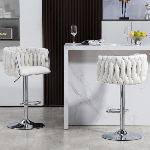 2 Set Velvet Swivel Bar Stools 24.4"-33"Height Counter Bar Dining Chairs W/ Back - Picture 9 of 12