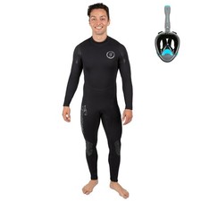 Seavenger Men s Alpha 3mm Full Wetsuit Nautilus Blue Gray Full Snorkel Mask