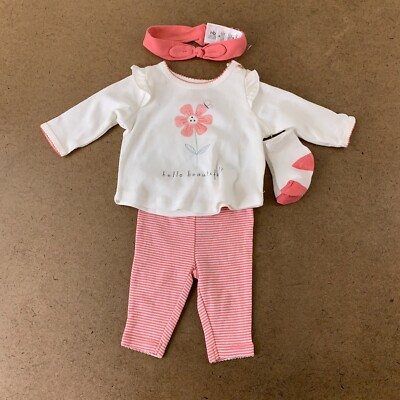 Carter's Newborn Baby Pink Hello Beautiful Printed Long Sleeve Pant Set New Flaw
