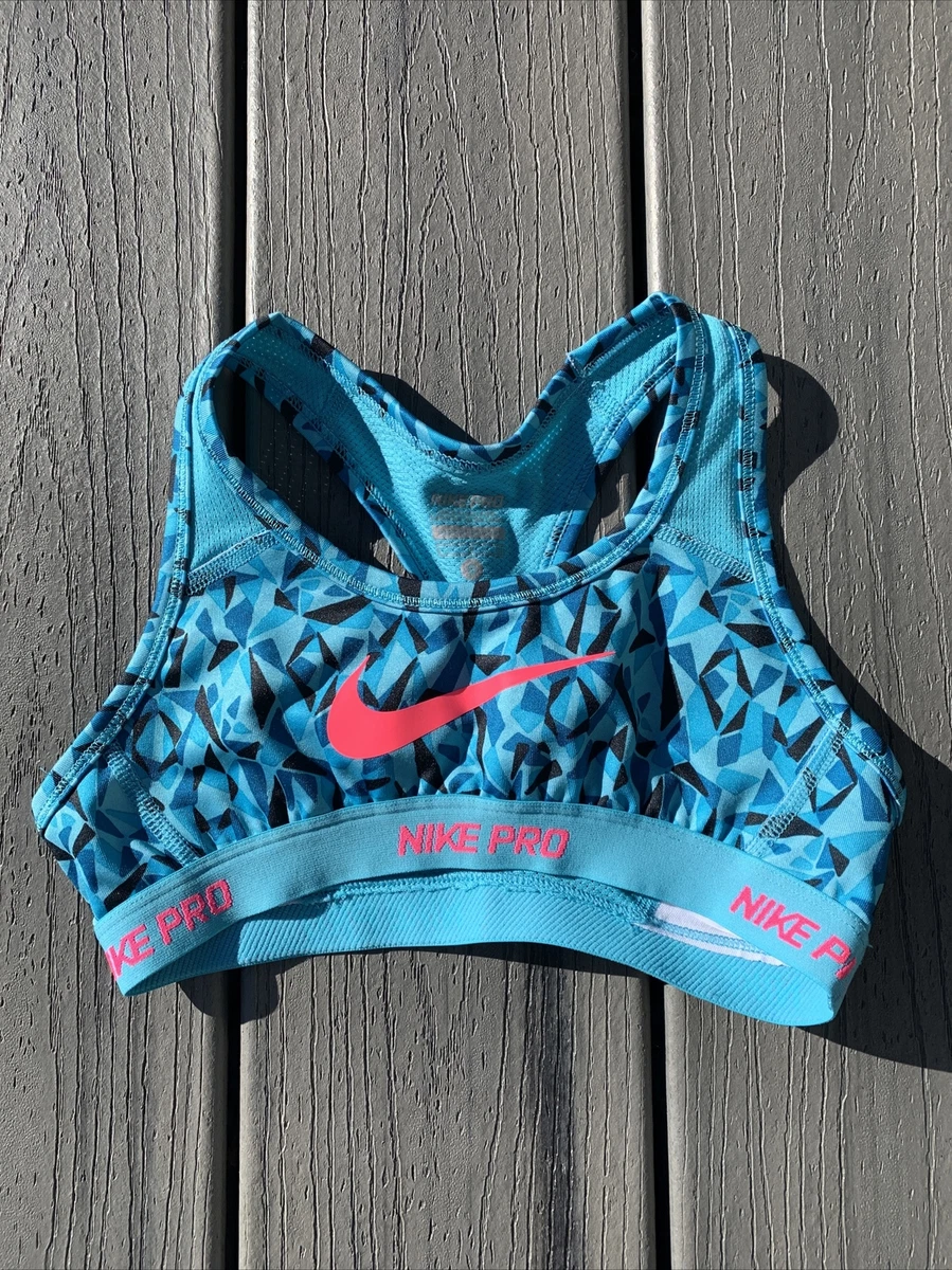 Nike Pro Girl’s Sz S DriFit Sports Bra ~Light Blue/Black/Pink Geometric~