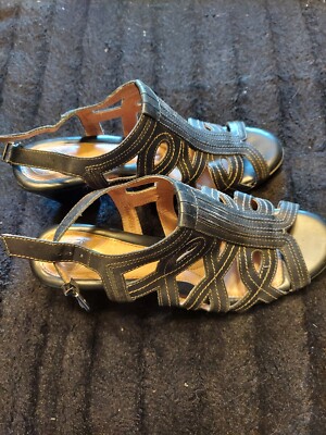 Nurture by Lamaze Black Leather Heeled Sandals Women Size 9.5 Strap & Buckle 