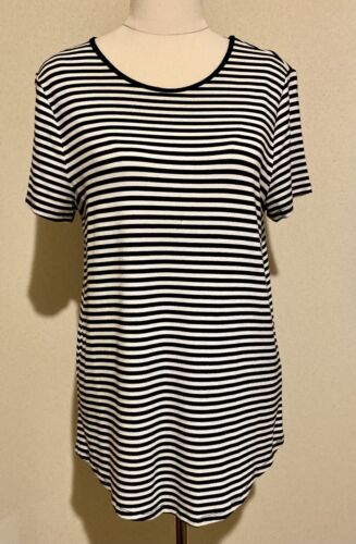 PIPER Size XS TShirt Black & White Stripes Viscose Elastane Curved Hem - Photo 1 sur 7