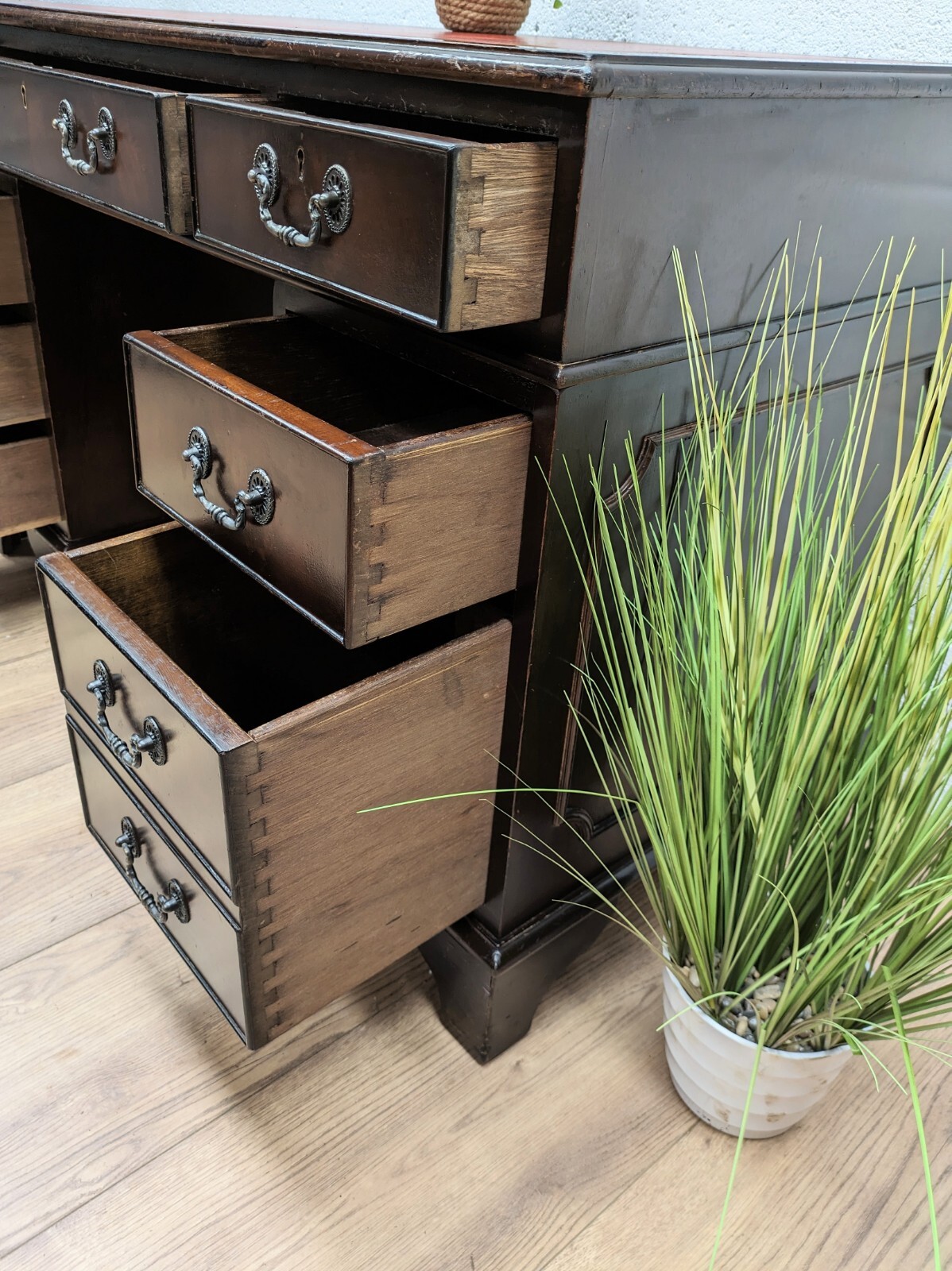 Vintage Red Leather Top Captains Pedestal Desk eBay