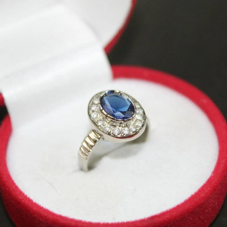 Elegant Oval Shape Blue Zircon Handmade Ring in 925 Silver Sterling for Men - Image 3 of 4