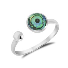 Unique Circle Shaped Abalone Shell Open-Ended Sterling Silver Band Ring-7