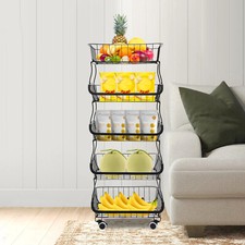 5 Etagen Regalwagen Küchenregal Stapelbar Gemüsekorb Obstkorb Aufbewahrungskorb